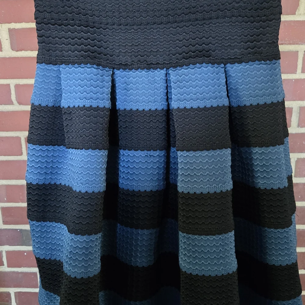 Anthropologie Girls From Savoy Blue Black Stripe Textured Skirt XS Preppy